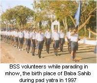 BSS volunteers while parading in mhow, the birth place of Baba Sahib during pad yatra in 1997